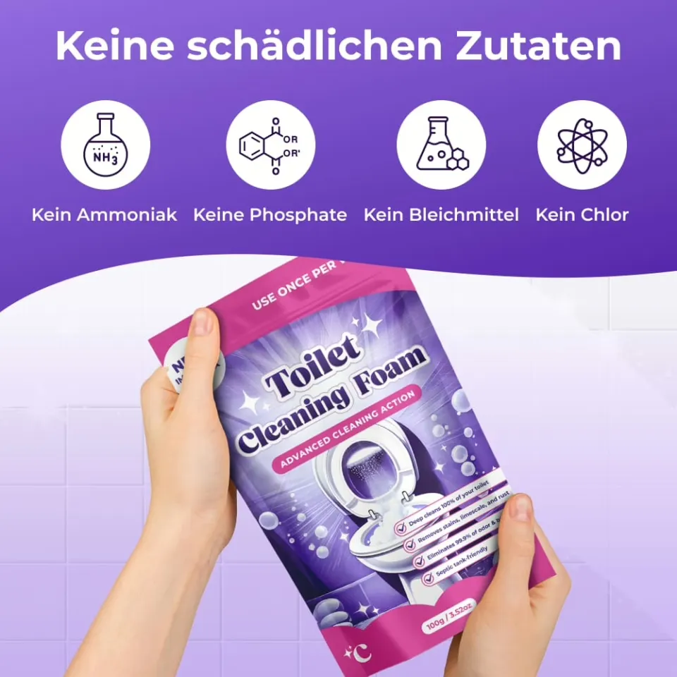 Übersicht der Inhaltsstoffe: kein Ammoniak, keine Phosphate, kein Bleichmittel, kein Chlor